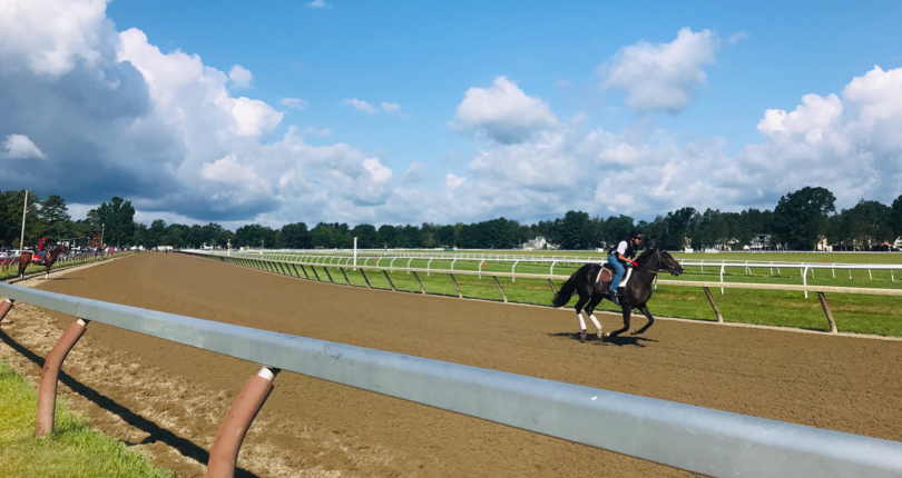 Kerry Metivier, perennial first trainer to arrive at Saratoga’s Oklahoma training track, runs home-g