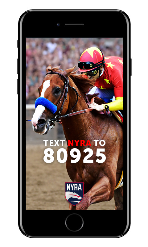 ad for Nyra text alerts, horse racing updates, wagering updates